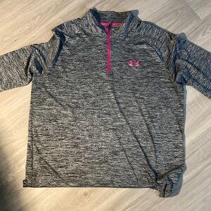 Men’s 3/4 Zip Long Sleeve - Grey/Pink, Size L, Under Armour